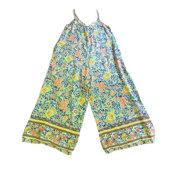 Size Large Buenos Ninos Floral Lightweight Jumper One Piece W Pockets Wide Leg - Picture 1 of 6
